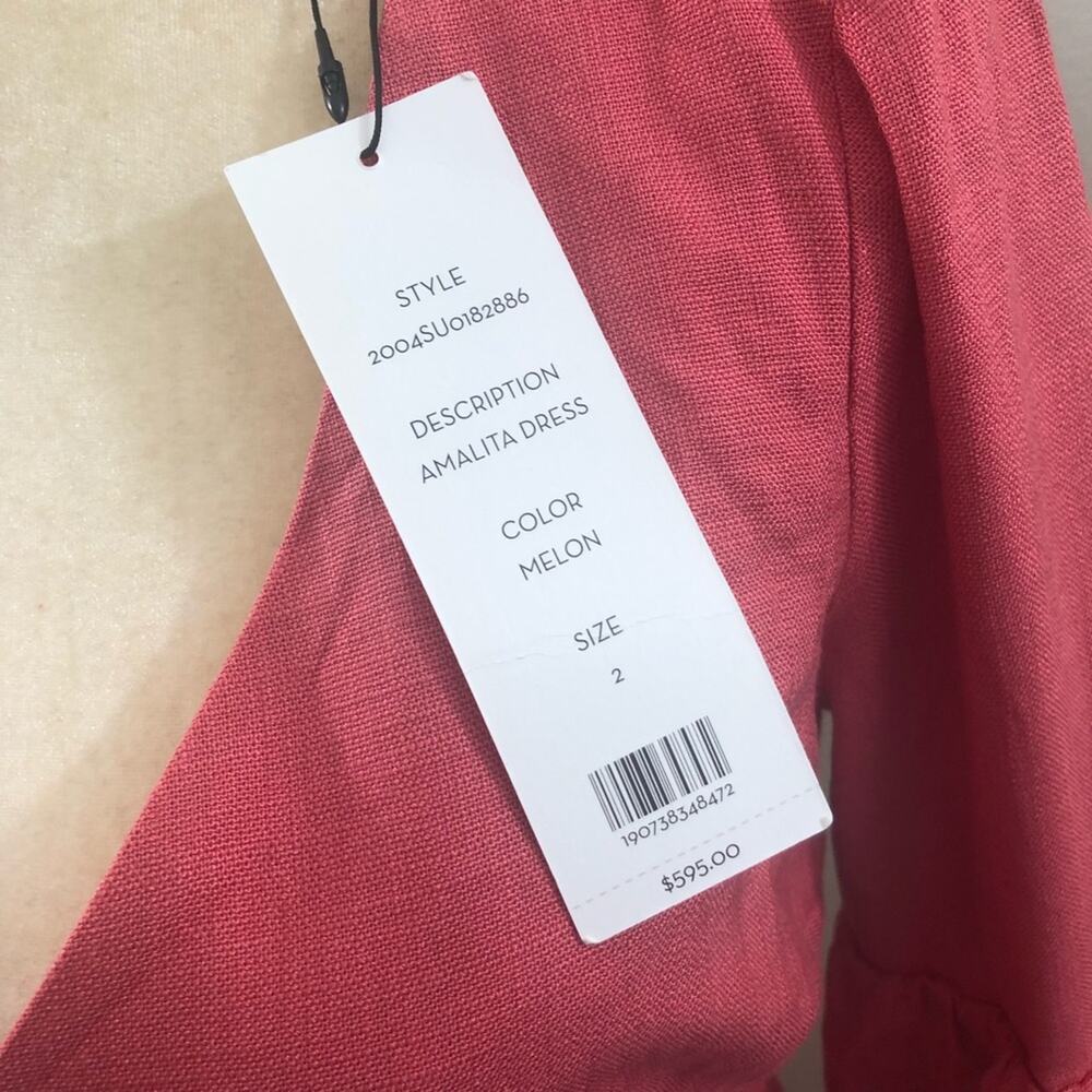 Veronica Beard Amalita Tea Length Pencil Midi Dress Bell Sleeve Melon Size 2 NWT - Picture 11 of 12